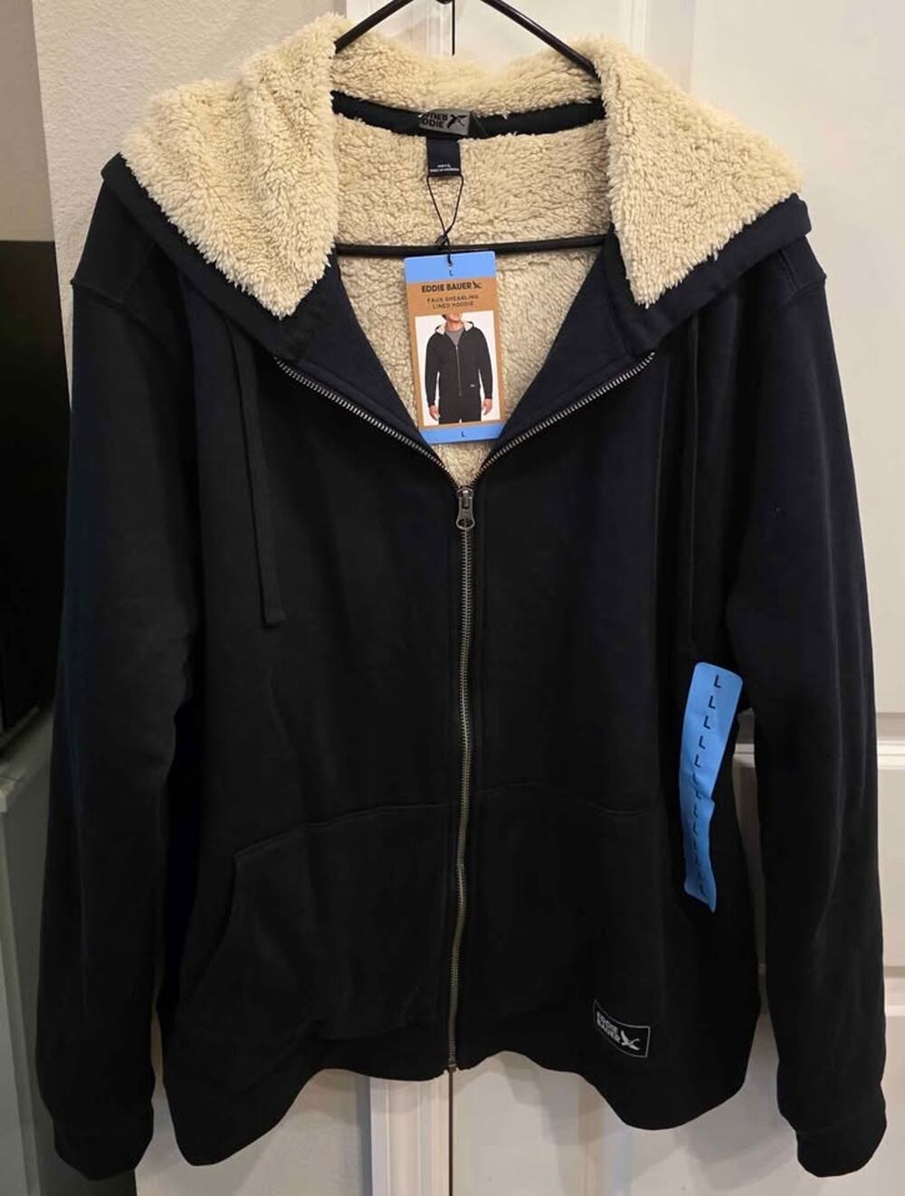 NWT Eddie Bauer Faux Shearling Men's Lined Hoodie - Size Large